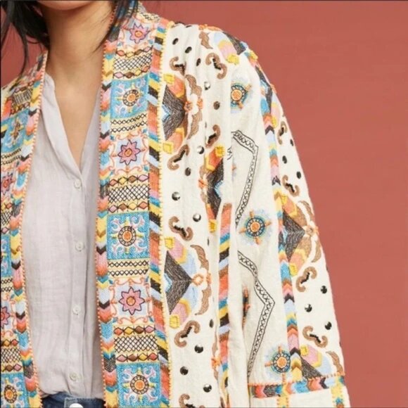 Anthropologie Maeve Coloma Embroidered Kimono Jacket - Picture 2 of 9